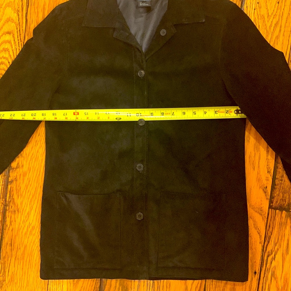 NEW FRONTIER BLACK SUEDE BUTTON UP JACKET WITH REMOVABLE TIE BELT- SIZE SMALL - Picture 7 of 10